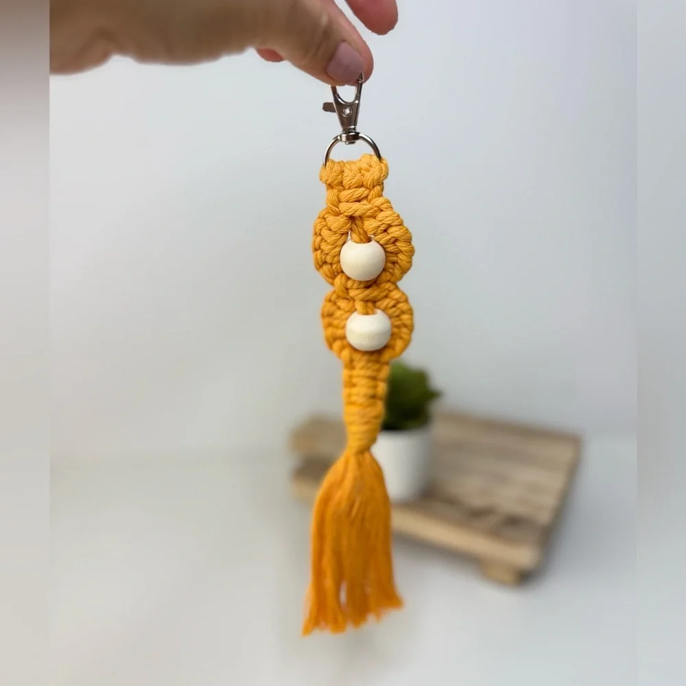 Macrame Floral with Wooden Bead Boho Keychain